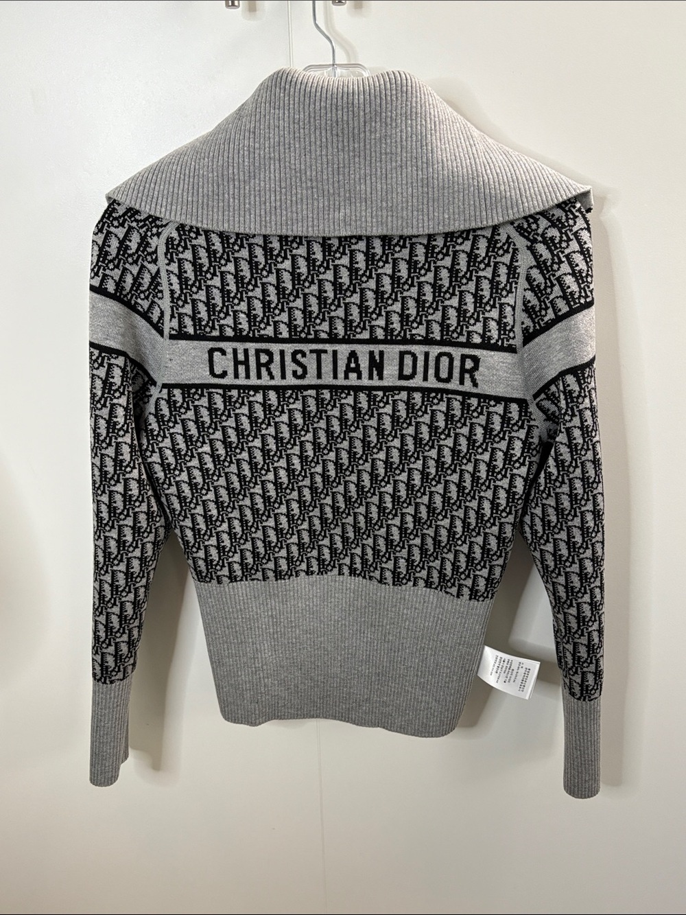 Christian Dior Reversible Oblique Logo Zip Cardigan Sweater Gray Wool Cashmere 6